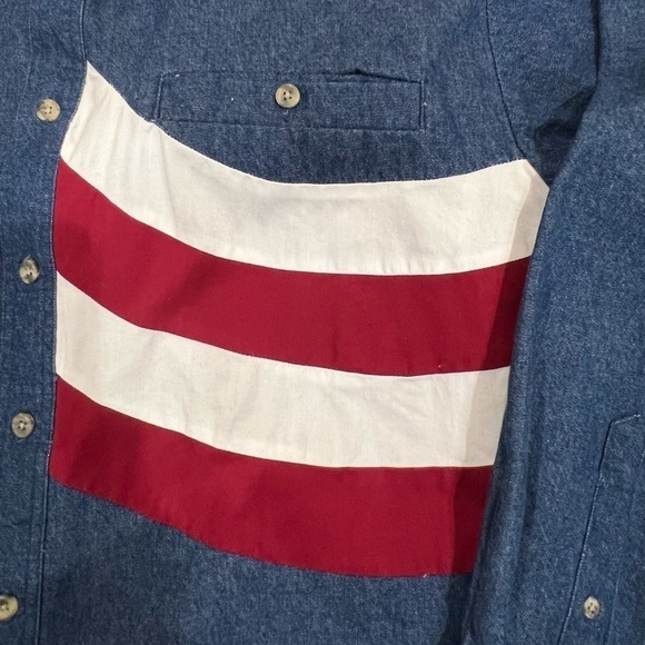 Men’s Large Wrangler Chambray Denim Western USA America Flag Vintage VTG Shirt - Picture 4 of 12